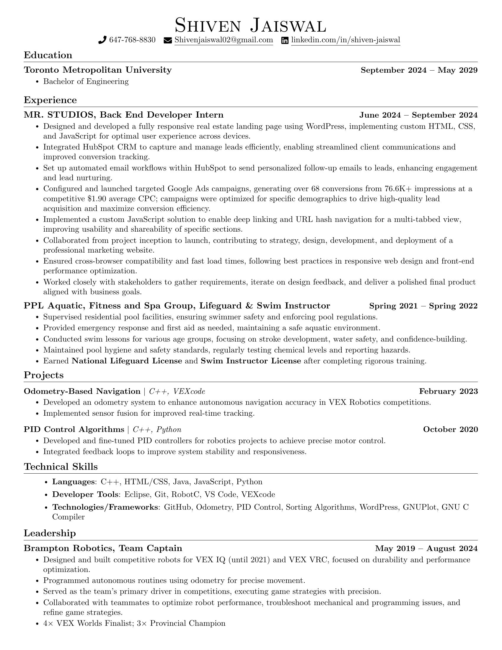 Shiven Jaiswal Resume
